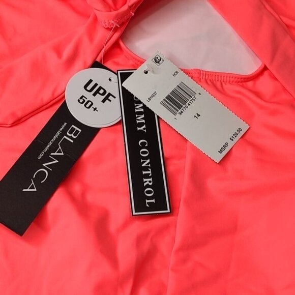 LA BLANCA One Piece Swimsuit 14 Pink Coral MIO Keyhole Tummy Control NEW - Picture 8 of 8